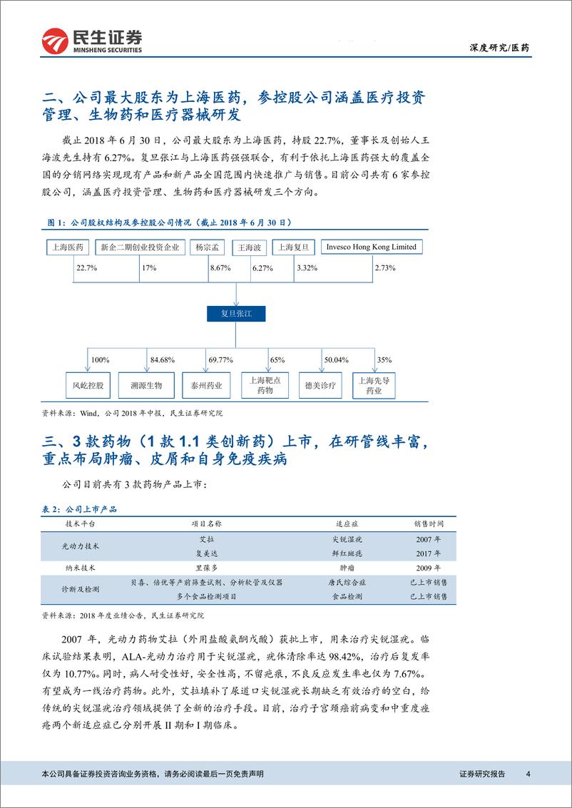 《医药行业科创板生物医药公司系列研究之复旦张江：自主产权核心技术管线丰富，拳头品种持续放量-20190311-民生证券-10页》 - 第5页预览图