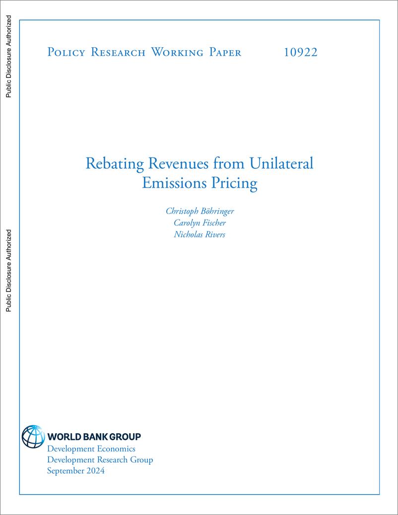 《世界银行-重新评估单边排放定价的收入（英）-2024.9-42页》 - 第1页预览图