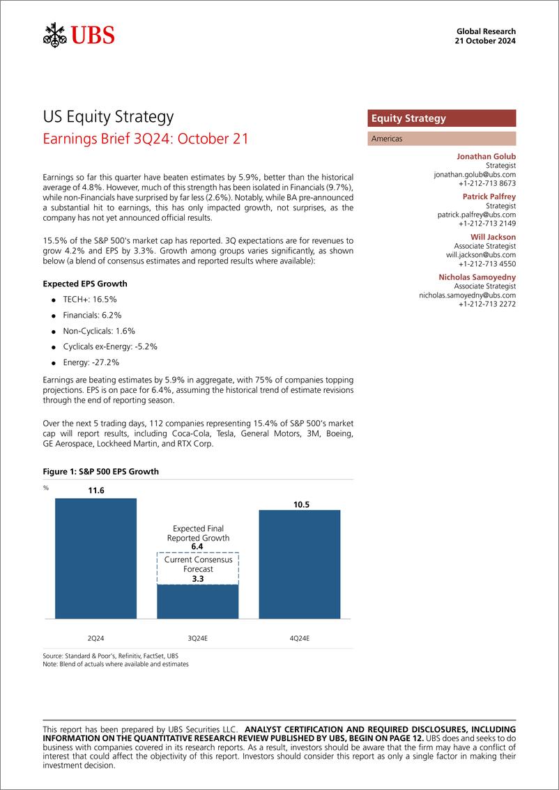 《UBS Equities-US Equity Strategy _Earnings Brief 3Q24 October 21_ Golub-110941992》 - 第1页预览图