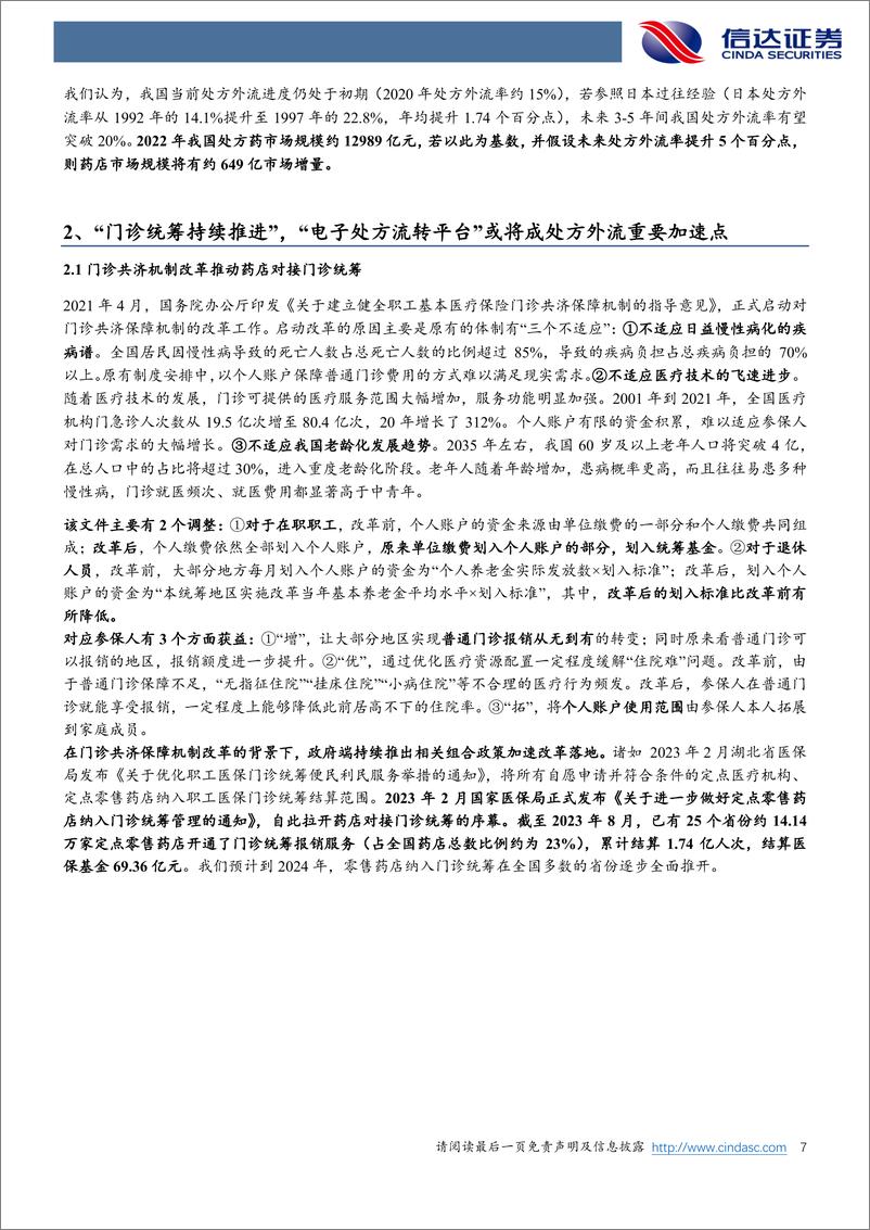 《信达证券：医药生物专题报告-“门诊统筹+电子处方流转平台”落地-处方外流迎新高度》 - 第7页预览图