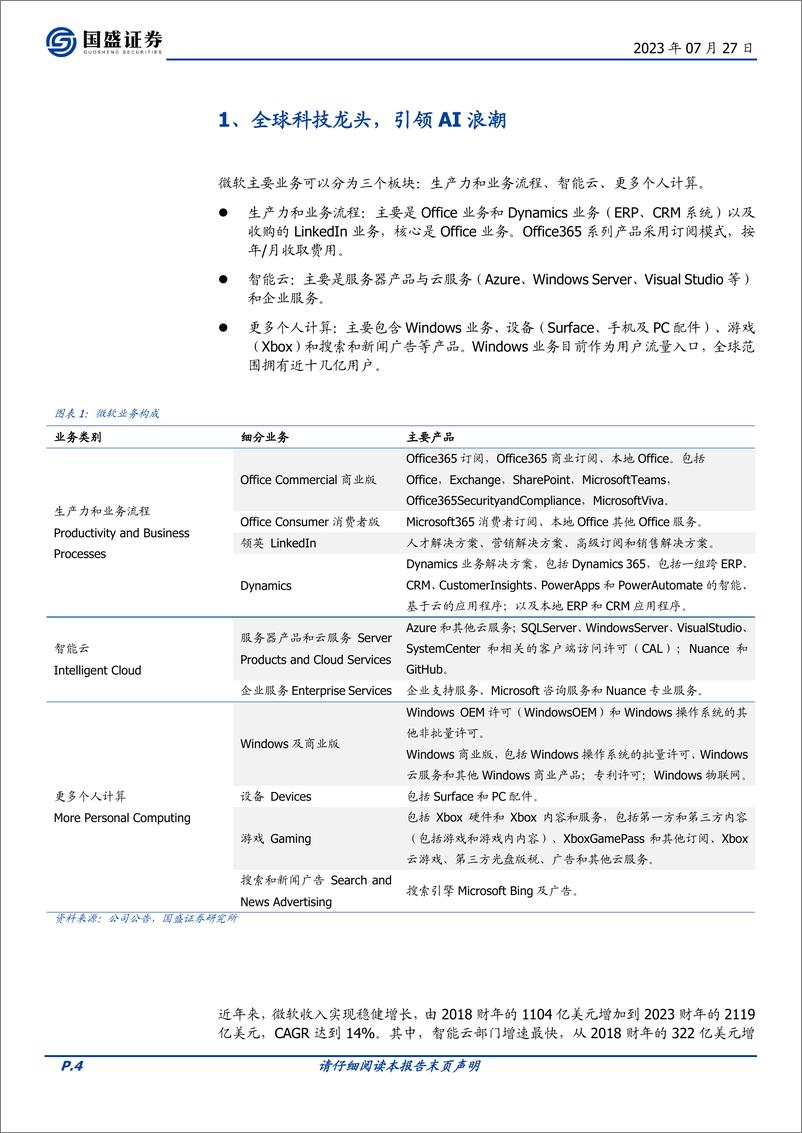 《海外市场互联网行业：定量测算，微软的AI商业化增量有多大-20230727-国盛证券-25页》 - 第5页预览图