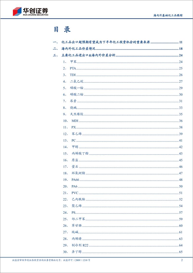 《基础化工行业定期报告：6月化工品海内外价差与出口量跟踪，化学原料及化学制品制造业出口交货值同比增长+48.6%，环比增长+7.9%-20220723-华创证券-77页》 - 第3页预览图