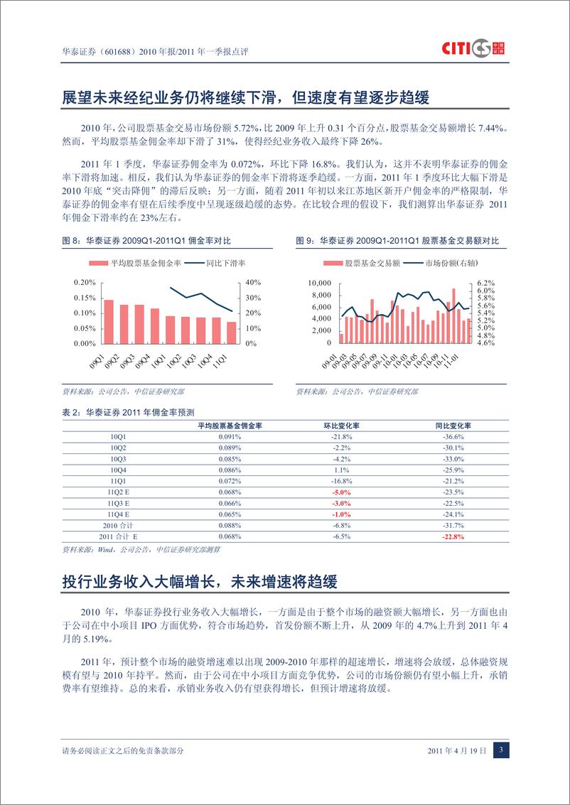 《华泰证券（中信证券）-年报点评-2010年报及2011年一季报点评：经纪业务最坏情形已经过去,估值具备-110419》 - 第6页预览图