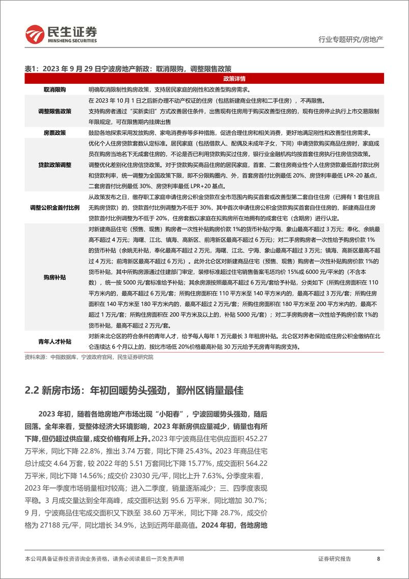 《房地产行业全国城市系列报告之华东区域(一)，宁波：供销规模持续下降，房价有所回升-240622-民生证券-20页》 - 第8页预览图