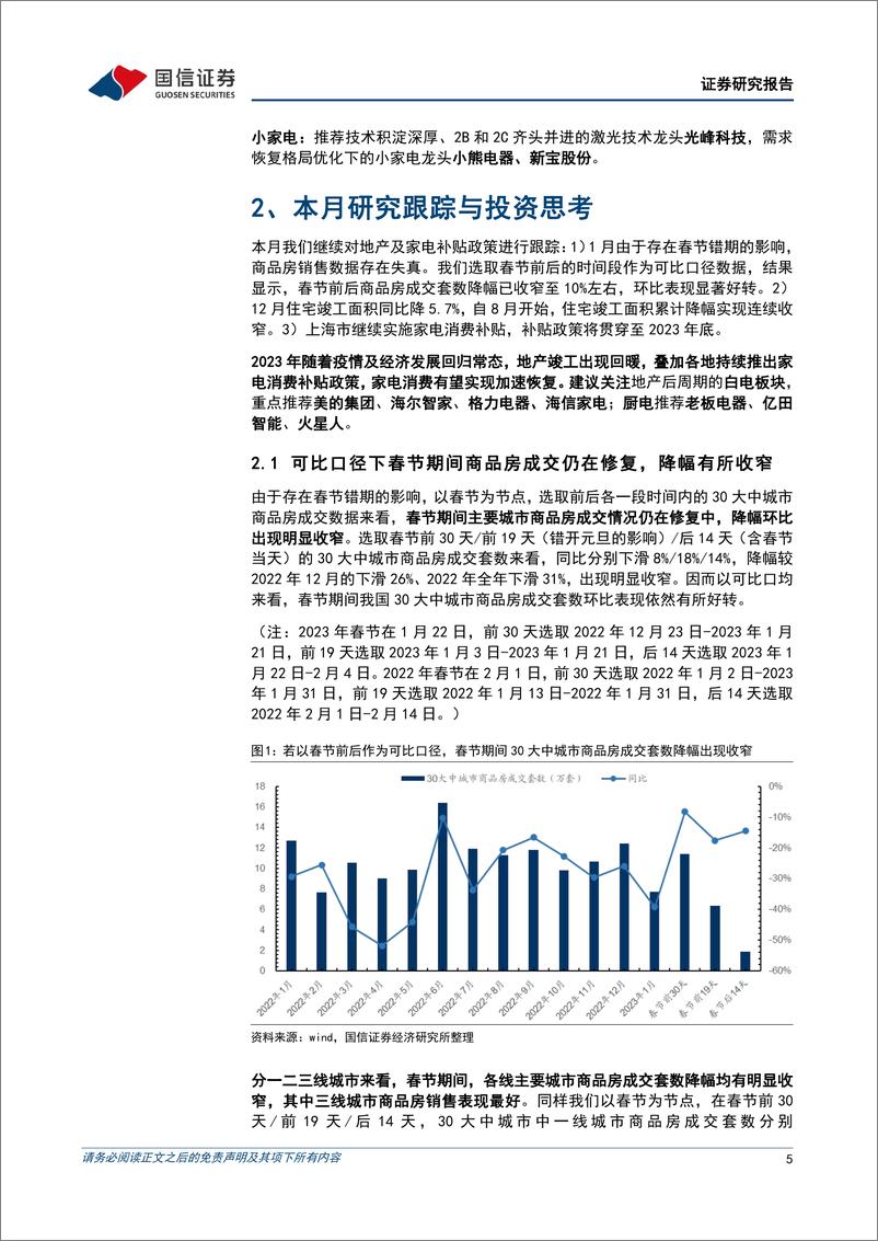 《家电行业2023年2月投资策略：可比口径下春节商品房成交仍在修复，家电消费刺激政策持续推出-20230206-国信证券-16页》 - 第6页预览图