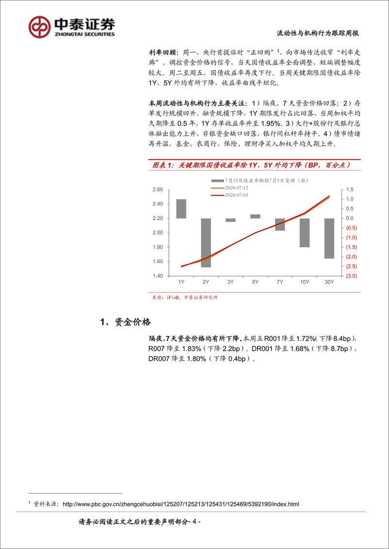 《流动性与机构行为跟踪(7／8-7／12)：大行隔夜融出利率降至1.70%25-240713-中泰证券-13页》 - 第4页预览图