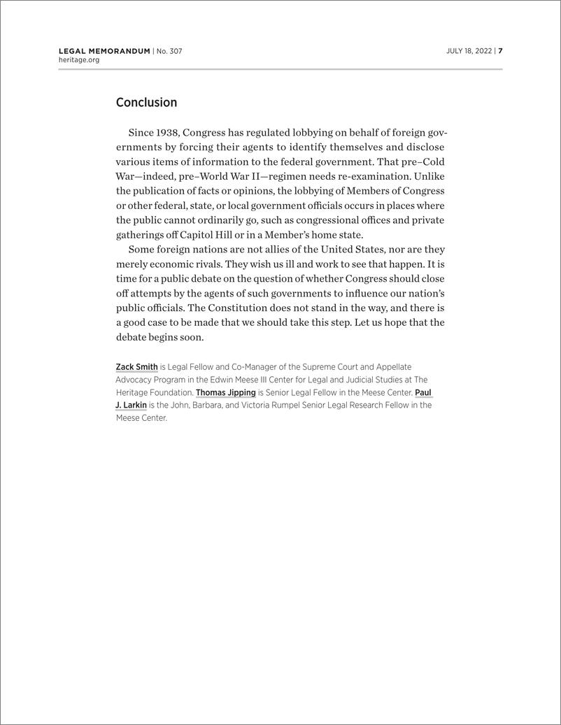 《美国传统基金会-国会能否限制中国（或其他外国）游说美国官员的能力？法定和宪法考虑（英）-2022.7-10页》 - 第8页预览图
