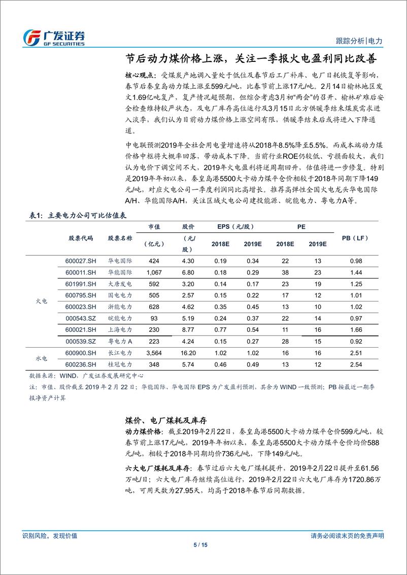 《电力行业深度跟踪：节后动力煤价格上涨，关注一季报火电盈利同比改善-20190225-广发证券-15页》 - 第6页预览图