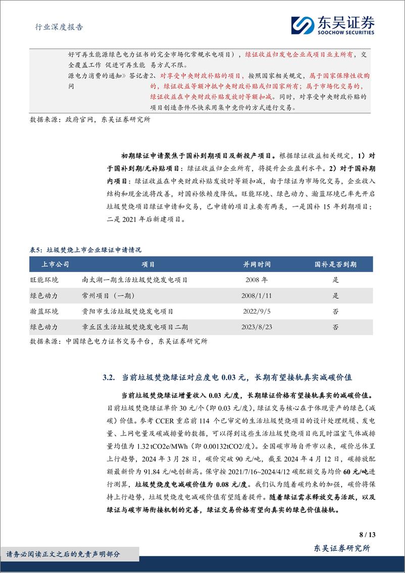 《环保行业深度报告：固废专题1，电网排放因子更新%2b能耗考核趋严，关注垃圾焚烧绿证价值提升-240414-东吴证券-13页》 - 第8页预览图