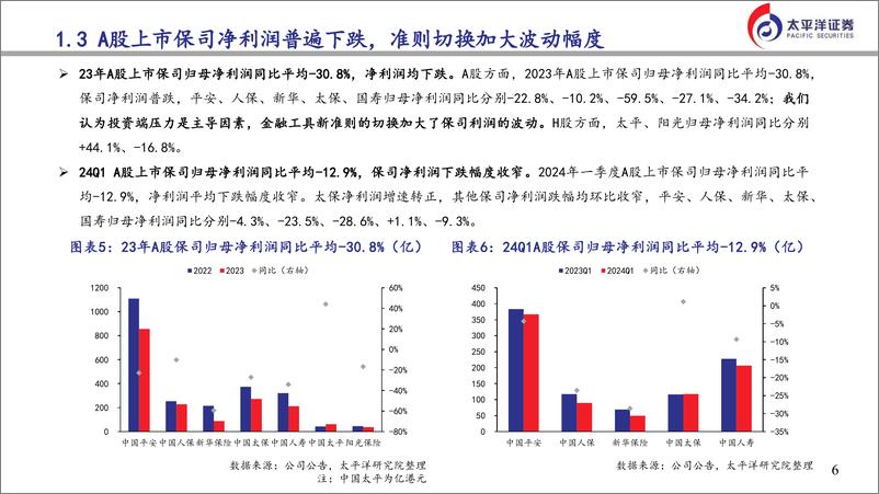 《转折中的前行：保险行业23年及24年Q1业绩总结与策略-240606-太平洋证券-29页》 - 第6页预览图