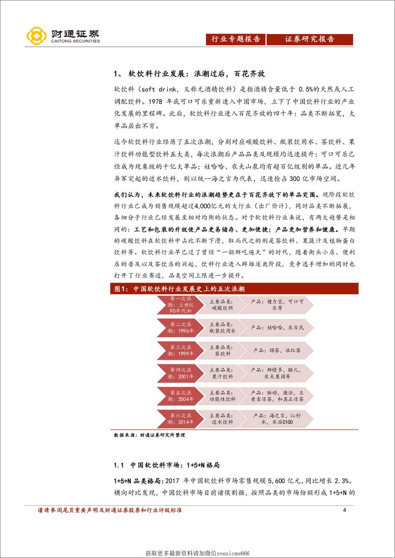 《食品饮料产业研究报告：软饮料：小瓶装大行业，营销与研发是核心竞争力-191127》 - 第4页预览图