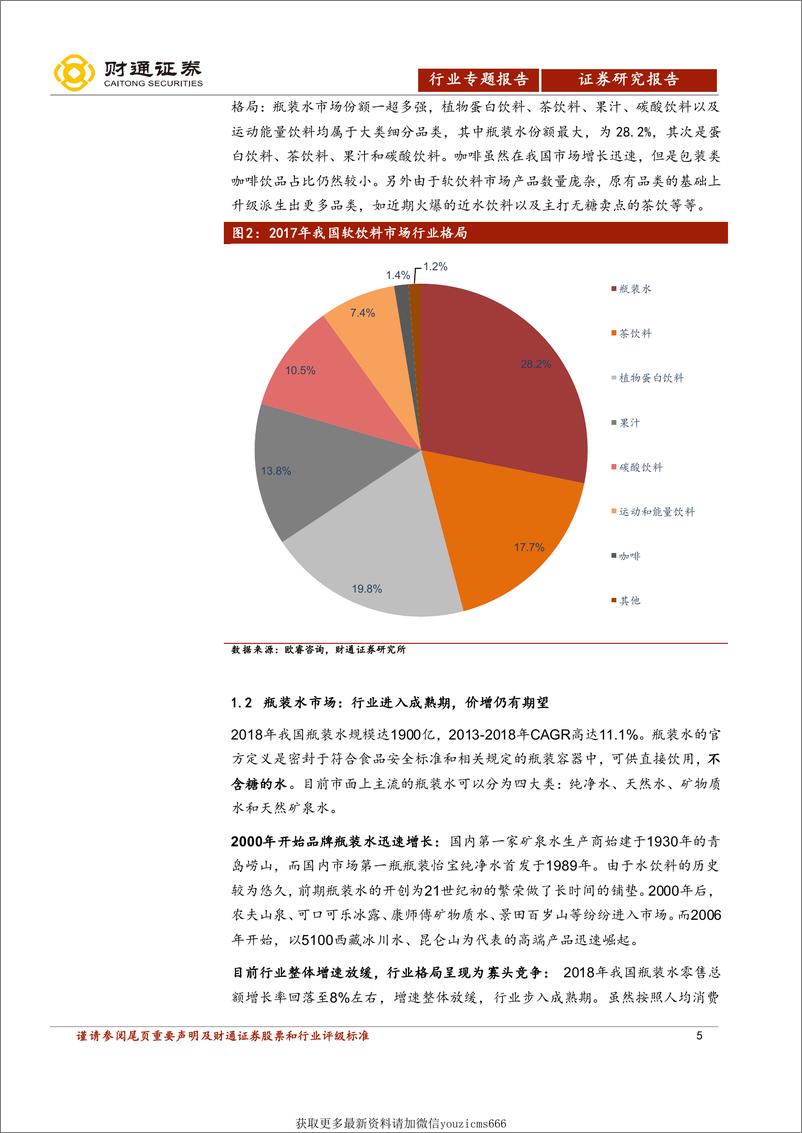 《食品饮料产业研究报告：软饮料：小瓶装大行业，营销与研发是核心竞争力-191127》 - 第5页预览图