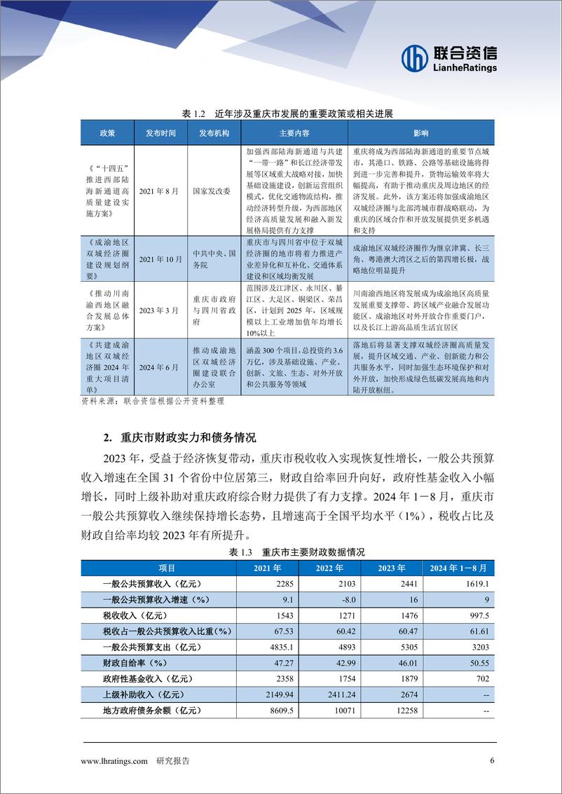 《联合资信-地方政府与城投企业债务风险研究报告-重庆篇》 - 第6页预览图