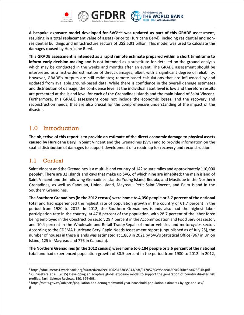 《世界银行-全球灾后快速损失评估（GRADE）报告：2024年飓风贝里尔-圣文森特和格林纳丁斯：截至2024年7月26日的报告（英）-29页》 - 第6页预览图