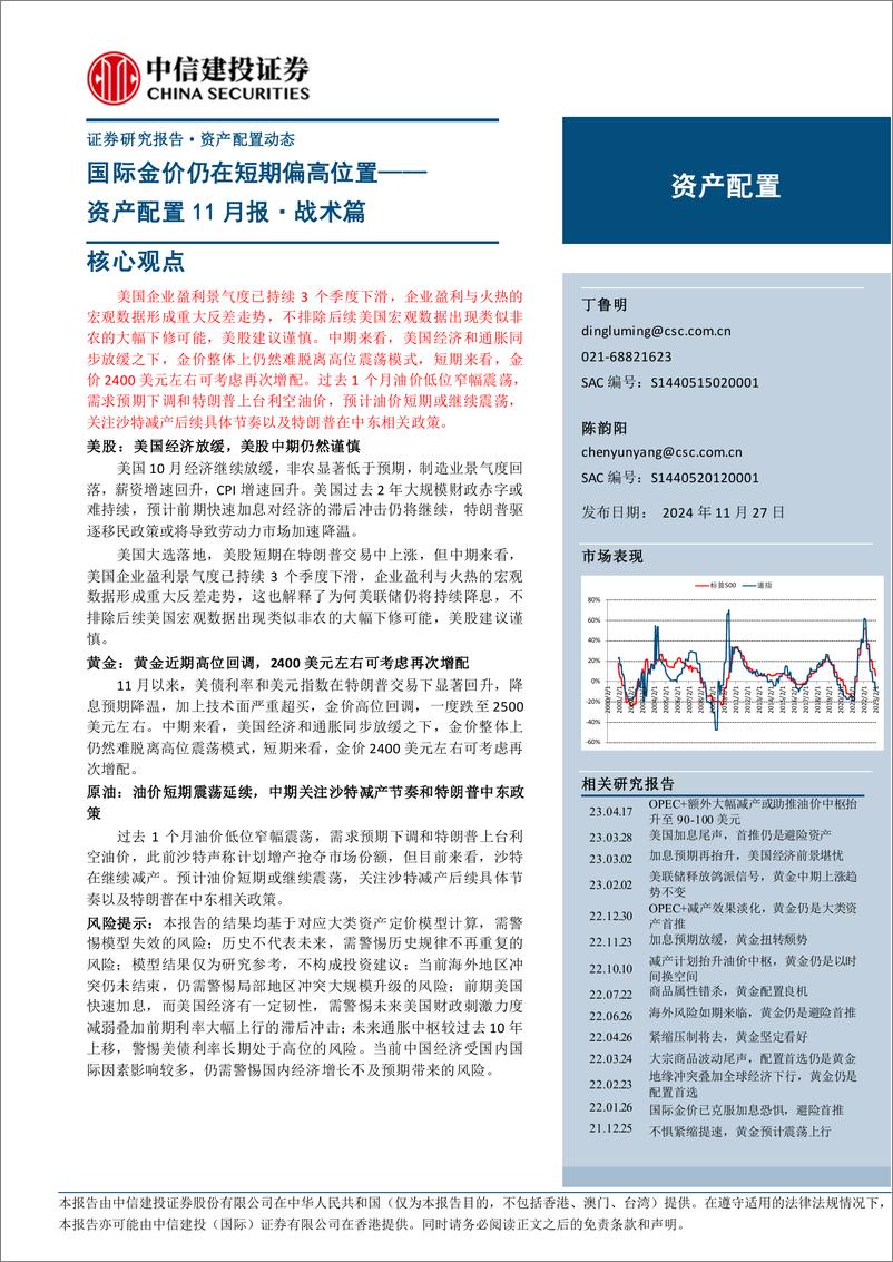 《资产配置11月报·战术篇：国际金价仍在短期偏高位置-241127-中信建投-12页》 - 第1页预览图