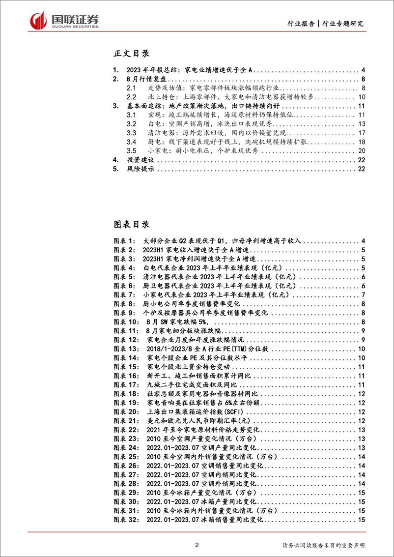 《家用电器行业9月月报暨半年报总结：Q2业绩增速环比改善，出口链持续向好-20230907-国联证券-24页》 - 第3页预览图