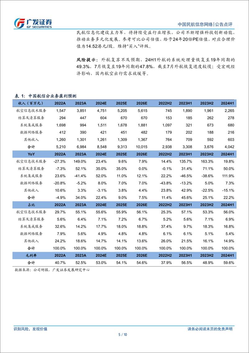 《中国民航信息网络(00696.HK)收入利润较快增长，国内航线恢复强劲-240904-广发证券-10页》 - 第5页预览图