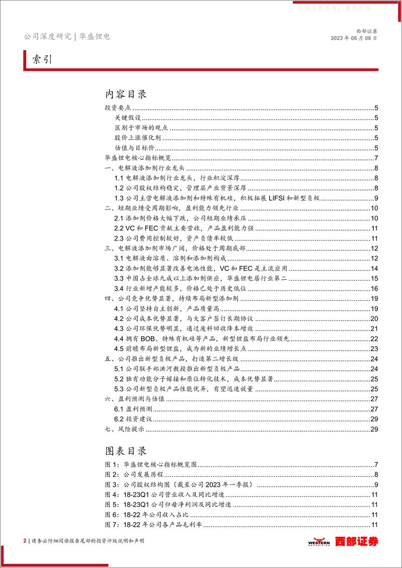 《西部证券-华盛锂电(688353)首次覆盖报告：电解液添加剂行业龙头，新型负极开辟第二增长级-230608》 - 第2页预览图