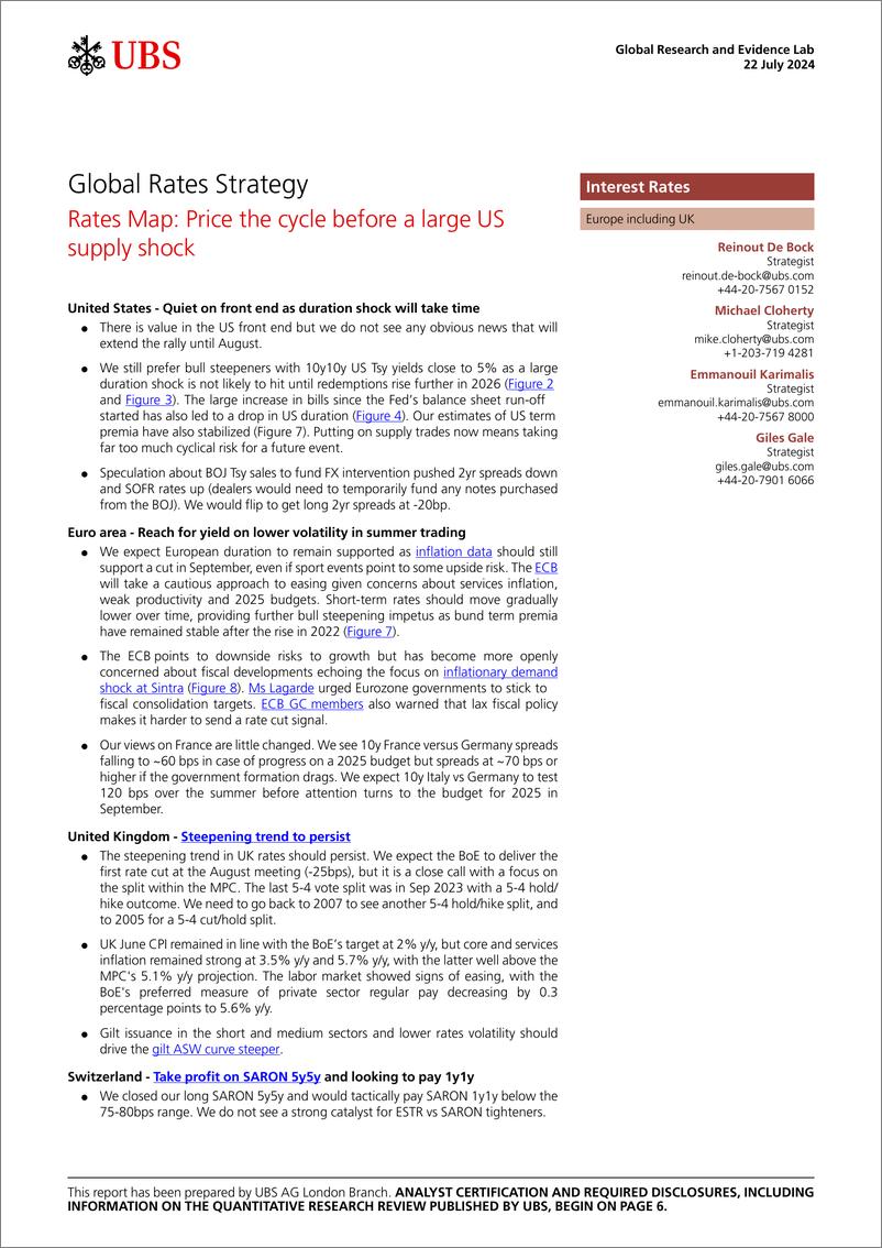 《UBS Fixed Income-Global Rates Strategy _Rates Map Price the cycle before a l...-109353010》 - 第1页预览图