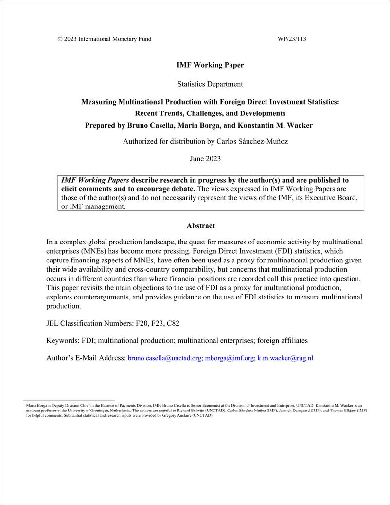 《IMF-用外国直接投资统计数据衡量跨国生产：近期趋势、挑战和发展（英）-2023》 - 第3页预览图