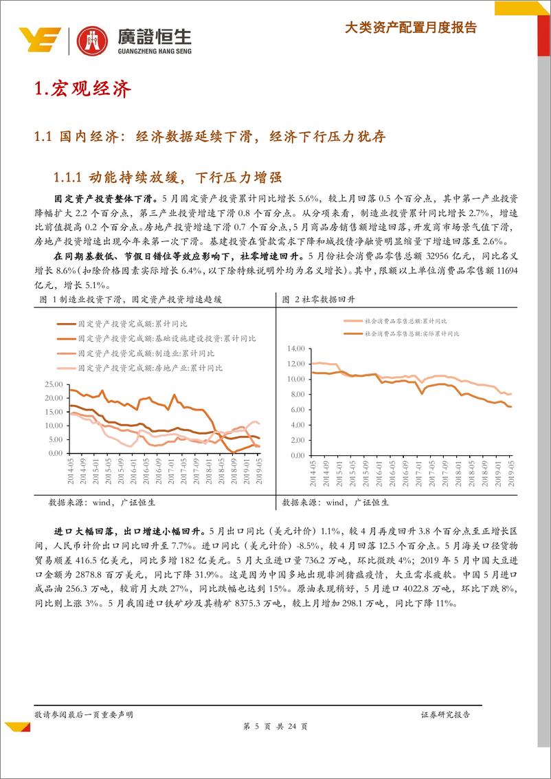 《2019年7月份宏观经济和大类资产配置策略：配置观点，市场情绪有所恢复，增加A股配比-20190630-广证恒生-24页》 - 第6页预览图