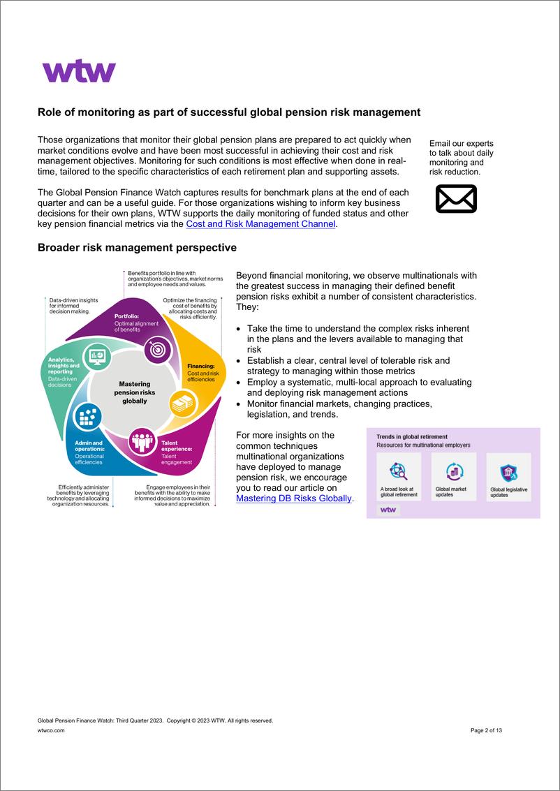 《WTW-全球养老金金融观察——2023年第三季度（英）-13页》 - 第3页预览图