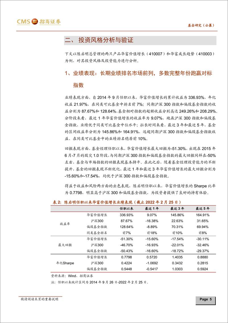 《陈启明（华富基金）投资风格分析：淡化择时注重安全边际，构建有持续成长性的均衡投资组合-20220313-招商证券-15页》 - 第6页预览图