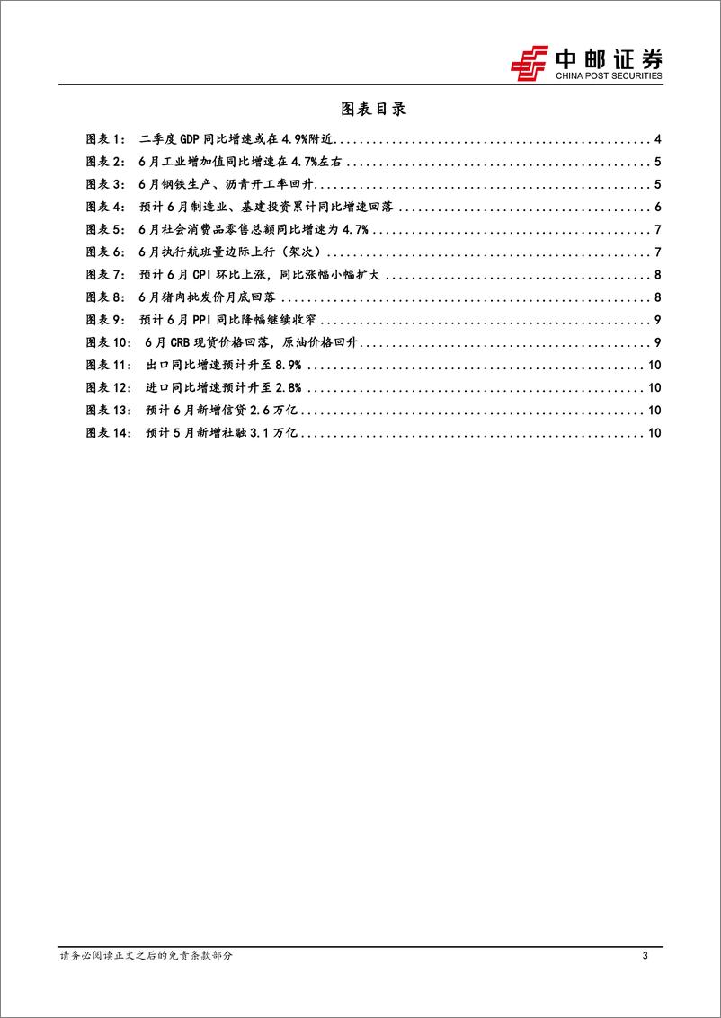 《6月经济数据预测：经济偏缓改善，出口韧性维持-240703-中邮证券-13页》 - 第3页预览图