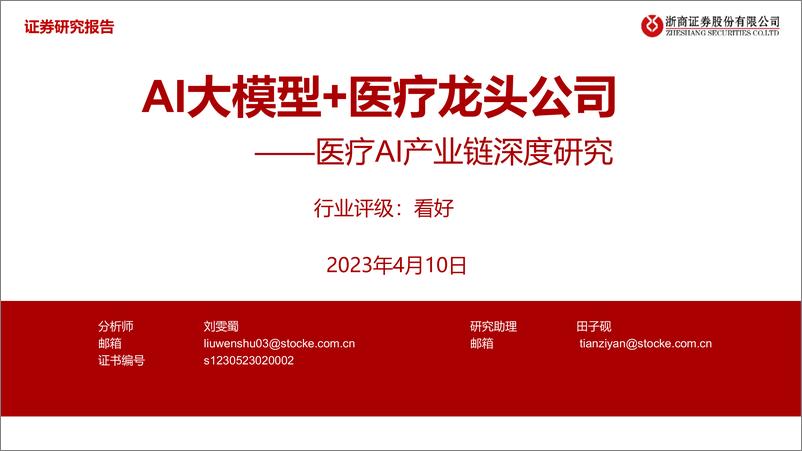 《浙商证券：AI大模型＋医疗龙头公司》 - 第1页预览图