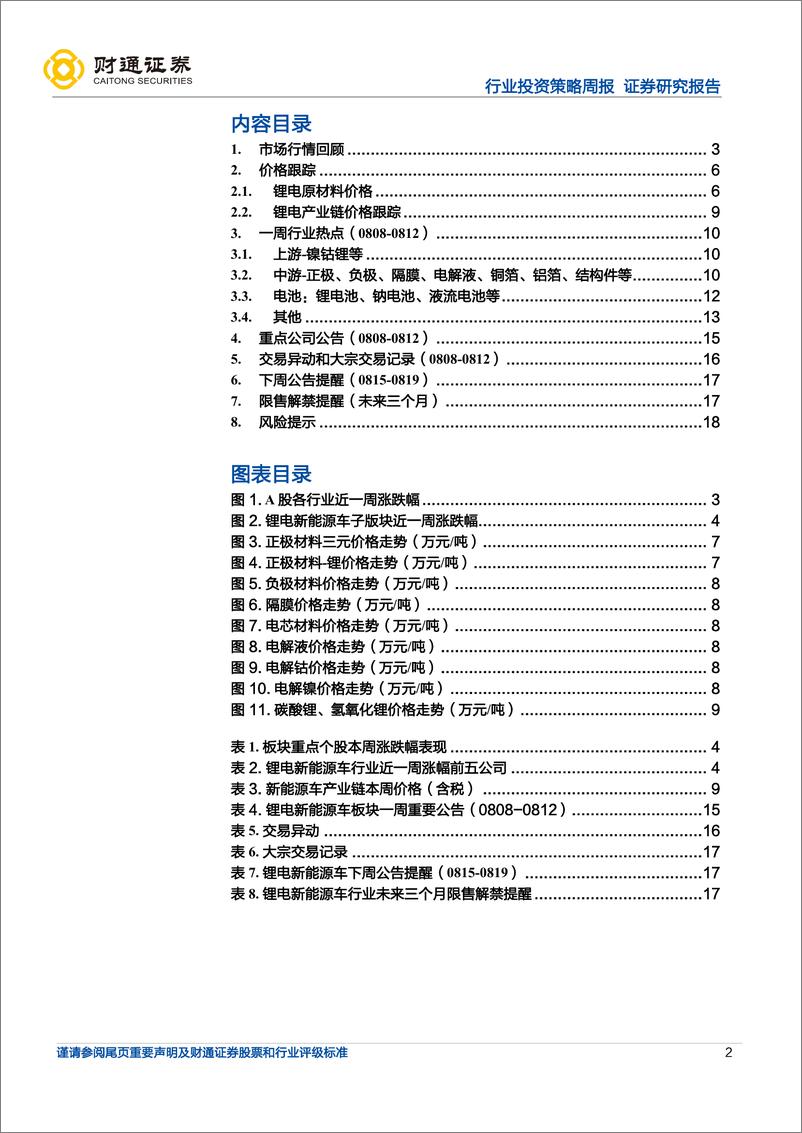 《锂电新能车行业周度投资策略：622正极材料35.55万元吨下降4.18%，高镍成本优势逐步凸显-20220816-财通证券-19页》 - 第3页预览图