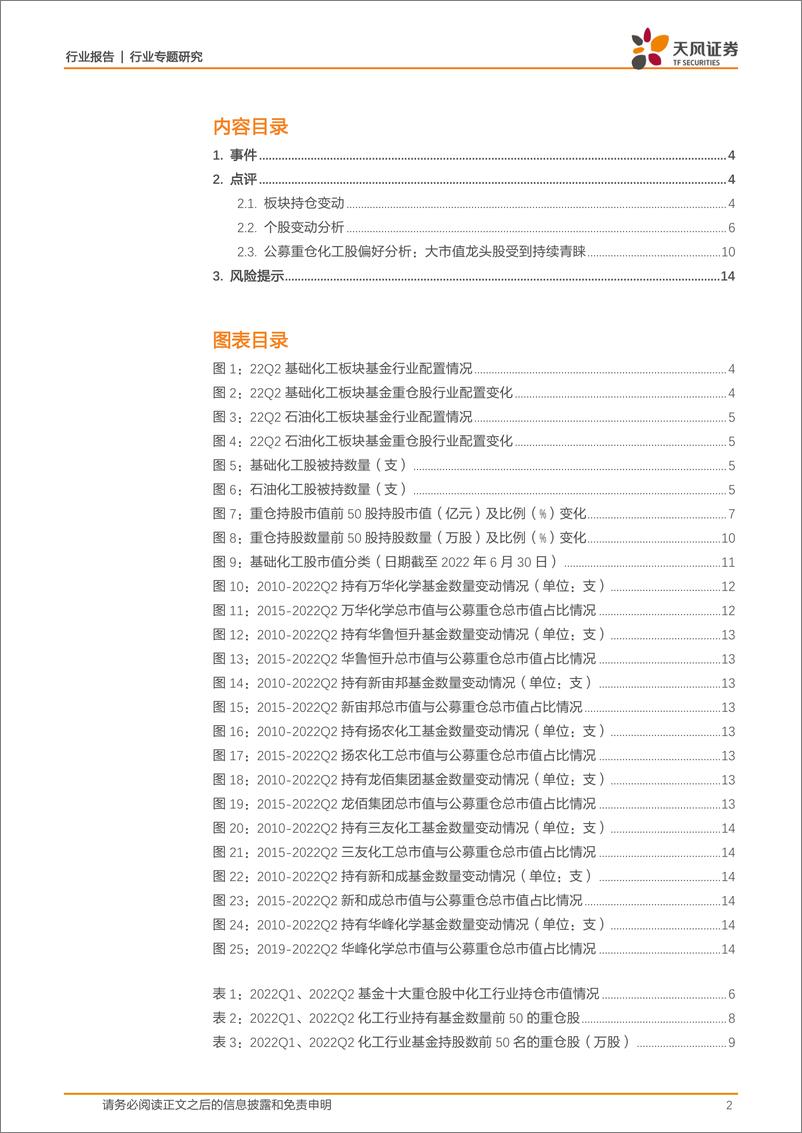 《基础化工行业：2022Q2持仓配置小幅提升，持续聚焦行业龙头-20220727-天风证券-15页》 - 第3页预览图