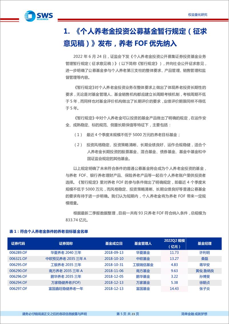 《2022年2季度FOF季报分析：个人养老金投资公募基金暂行规定（征求意见稿）发布，养老FOF迎来新机遇-20220722-申万宏源-23页》 - 第6页预览图