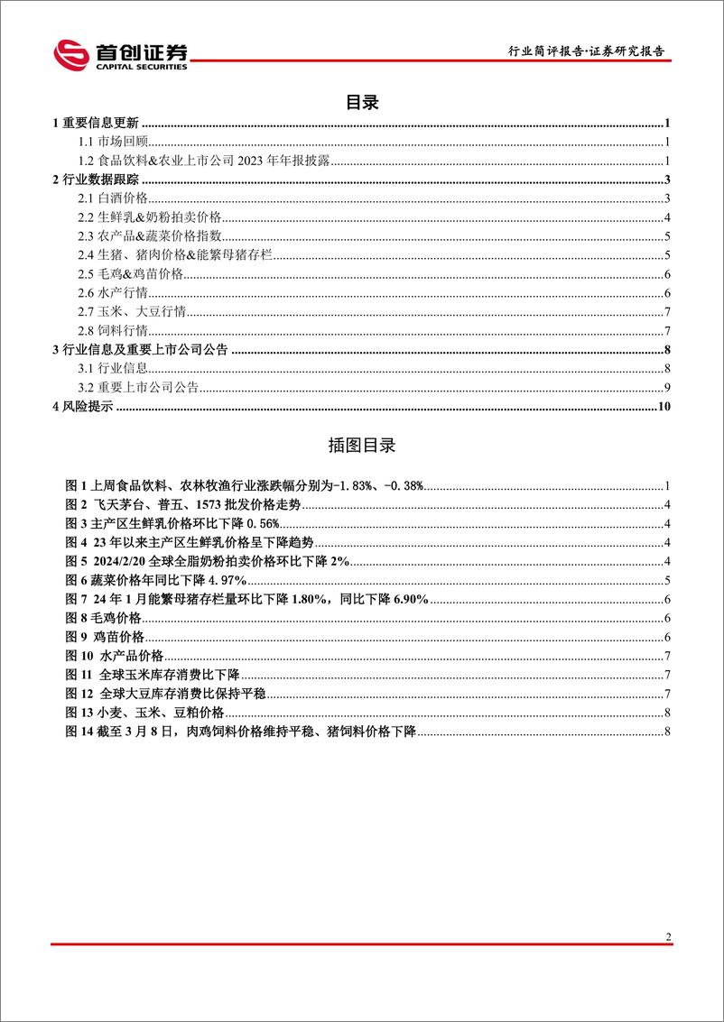 《农林牧渔%26食品饮料行业简评报告：无糖茶饮空间广阔，猪价近期延续上行-240312-首创证券-13页》 - 第2页预览图