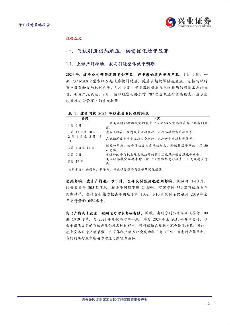 《航空机场行业航空板块2025年年度策略：把握25年周期强弹性配置机会-241215-兴业证券-13页》 - 第3页预览图