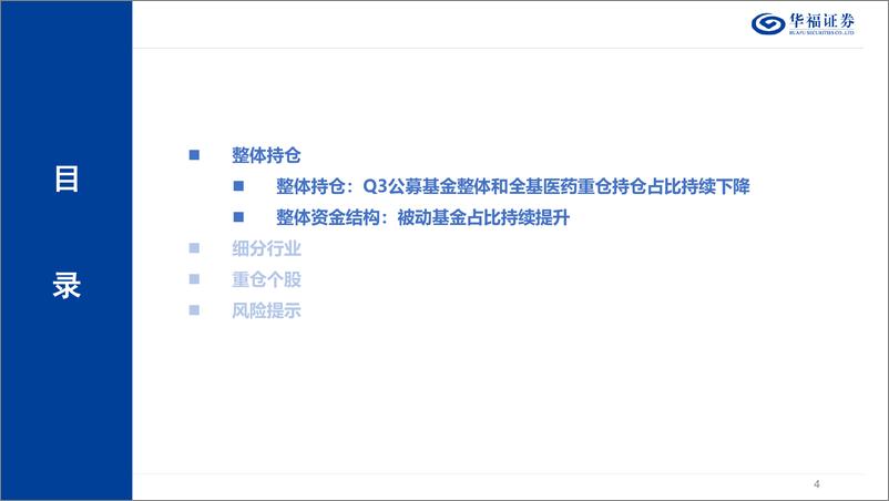 《医药行业24Q3基金持仓分析：药基／非药基、主动／被动基金有何异同？-241030-华福证券-29页》 - 第4页预览图