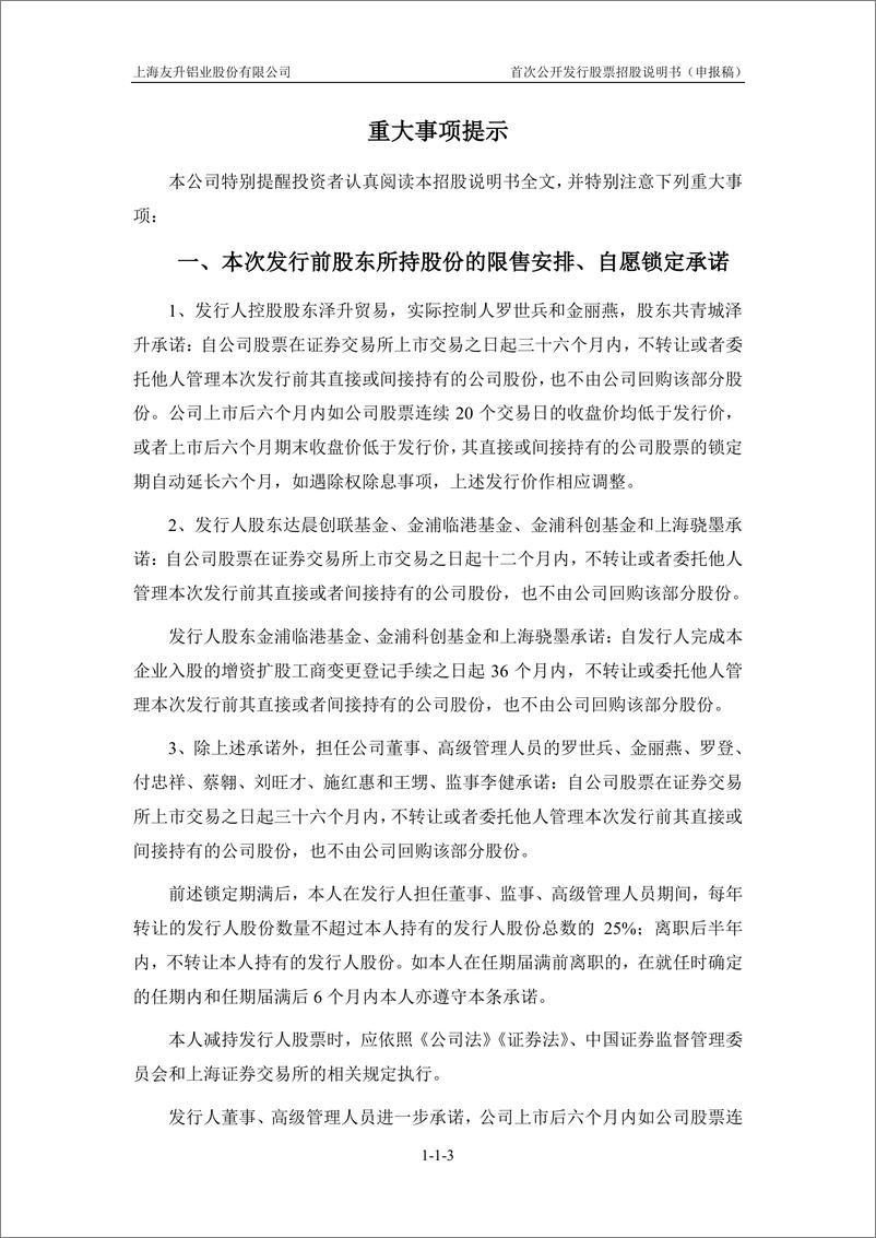 《上海友升铝业股份有限公司主板首次公开发行股票招股说明书（申报稿）》 - 第6页预览图