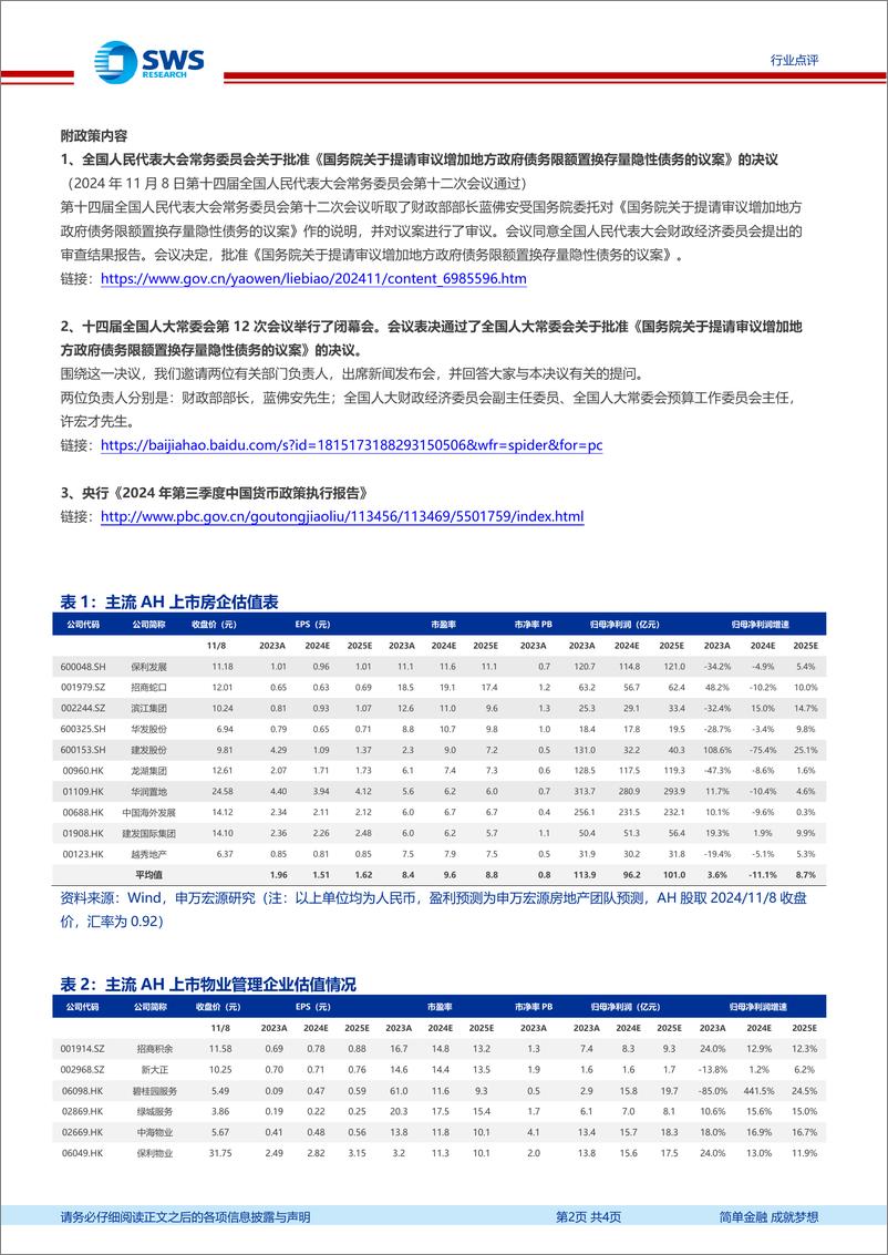 《房地产行业人大常会批准化债方案事件点评：财政开启大规模化债，地产税收及收储有望加速落地-241110-申万宏源-16页》 - 第2页预览图