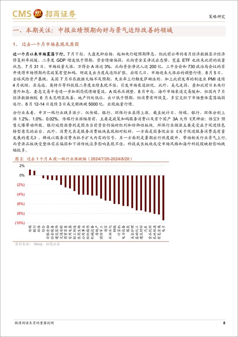 《行业比较与配置系列(2024年9月)-9月行业配置关注：中报业绩预期向好与景气边际改善的领域有哪些？-240822-招商证券-42页》 - 第8页预览图