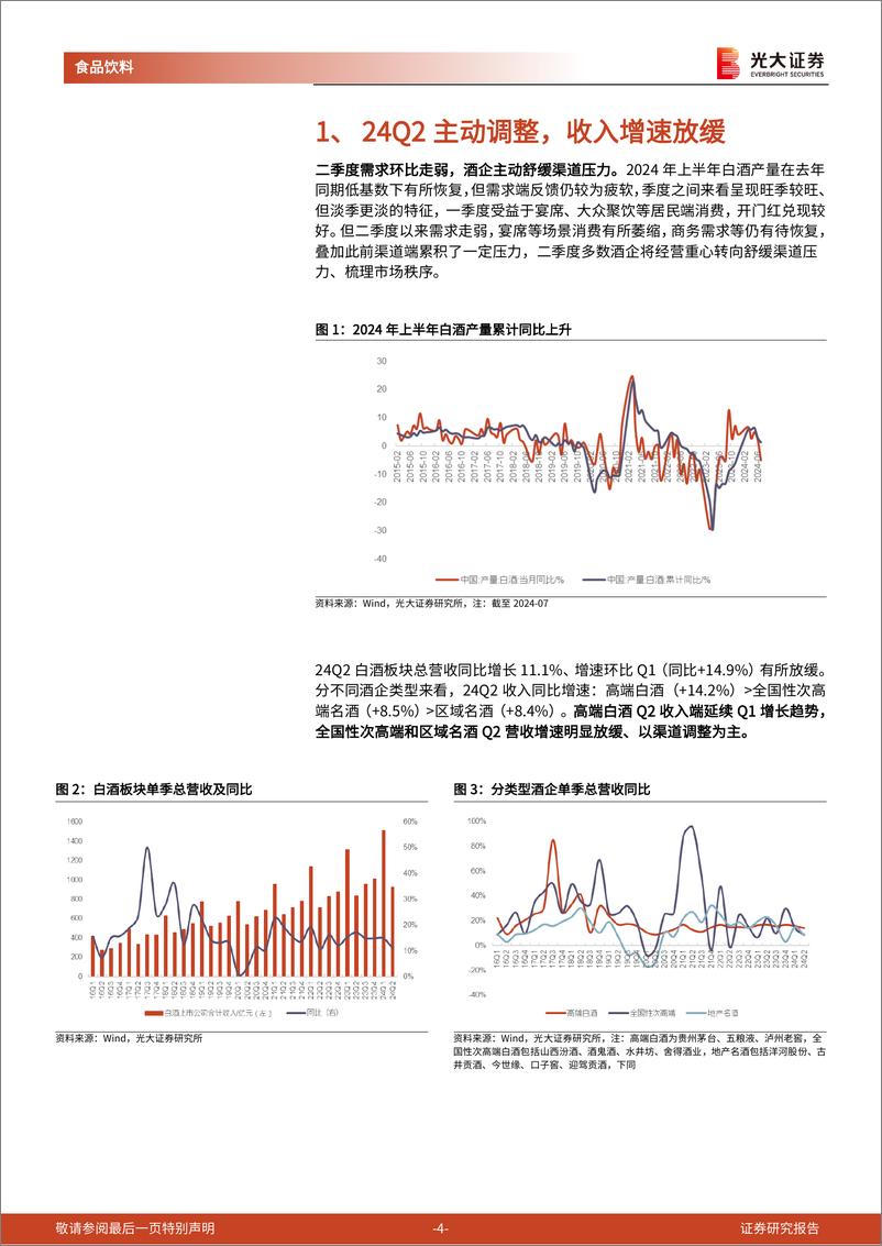 《食品饮料行业白酒板块2024年中报总结：主动降速，报表风险有望释放-240908-光大证券-14页》 - 第4页预览图