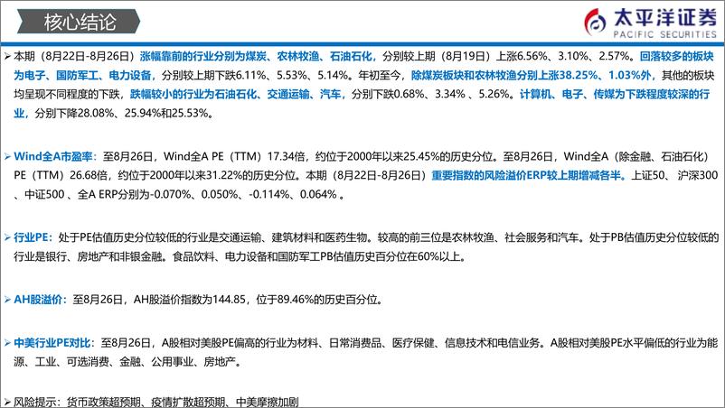 《中外股票估值追踪及对比：全市场与各行业估值跟踪-20220827-太平洋证券-27页》 - 第4页预览图