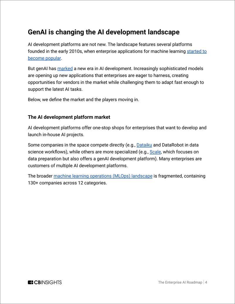 《Cbinsights-企业人工智能路线图：人工智能开发平台格局如何转变，改变买家评估ROI、用例等的方式（英）-2024-32页》 - 第4页预览图