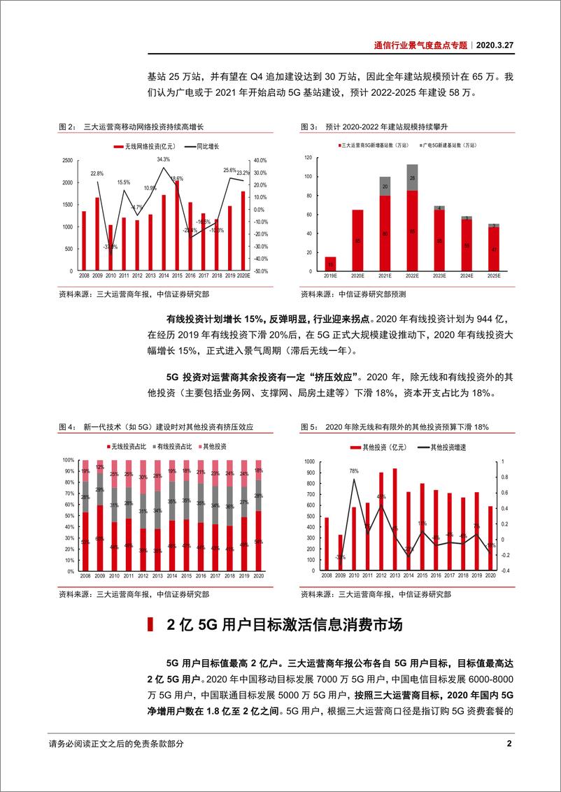 《通信行业景气度盘点专题：新基建系列报告二，1800亿5G投资与2亿5G用户目标，数据透视运营商年报-20200327-中信证券-11页》 - 第5页预览图