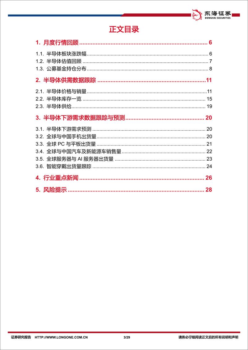 《半导体行业12月份月报：AI大模型和端侧应用持续落地，芯片价格持续低迷或展示供给依然充裕-250107-东海证券-29页》 - 第3页预览图