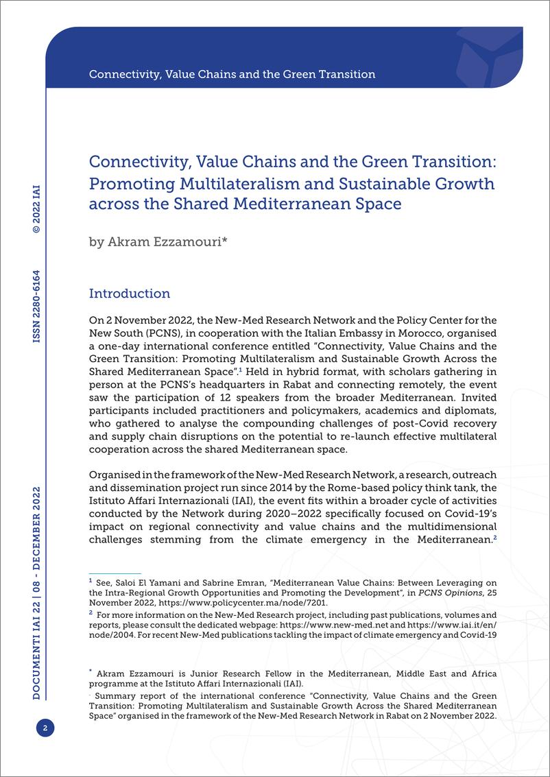 《国际事务研究院-互联互通、价值链和绿色转型：在地中海共享空间促进多边主义和可持续增长（英）-2022.12-15页》 - 第3页预览图