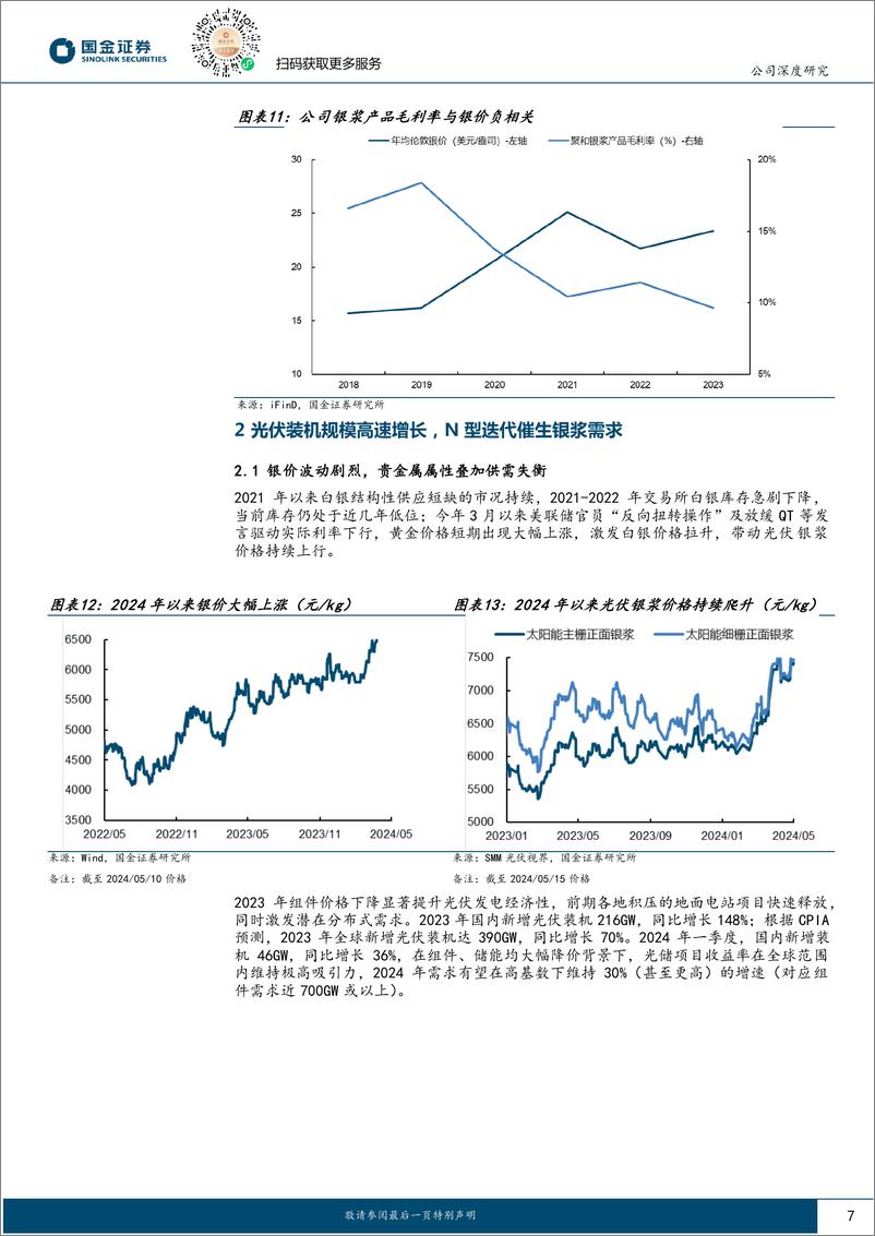 《聚和材料-688503.SH-光伏景气底部看龙头系列（二）：进击的银浆龙头，N型时代乘东风扬帆起-20240523-国金证券-26页(1)》 - 第7页预览图