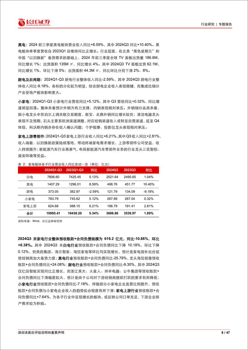 《家电行业2024年三季报综述：业绩保持韧性，边际趋势向上-241110-长江证券-47页》 - 第8页预览图