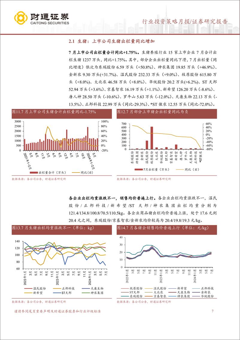 《农林牧渔行业7月畜禽养殖跟踪月报：猪价震荡向上，鸡苗价格较快回升-240817-财通证券-11页》 - 第7页预览图