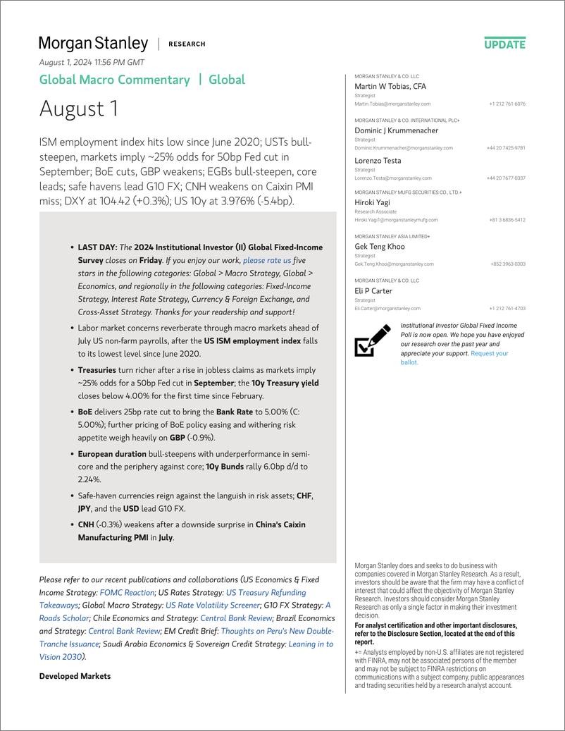 《Morgan Stanley Fixed-Global Macro Commentary August 1-109598756》 - 第1页预览图