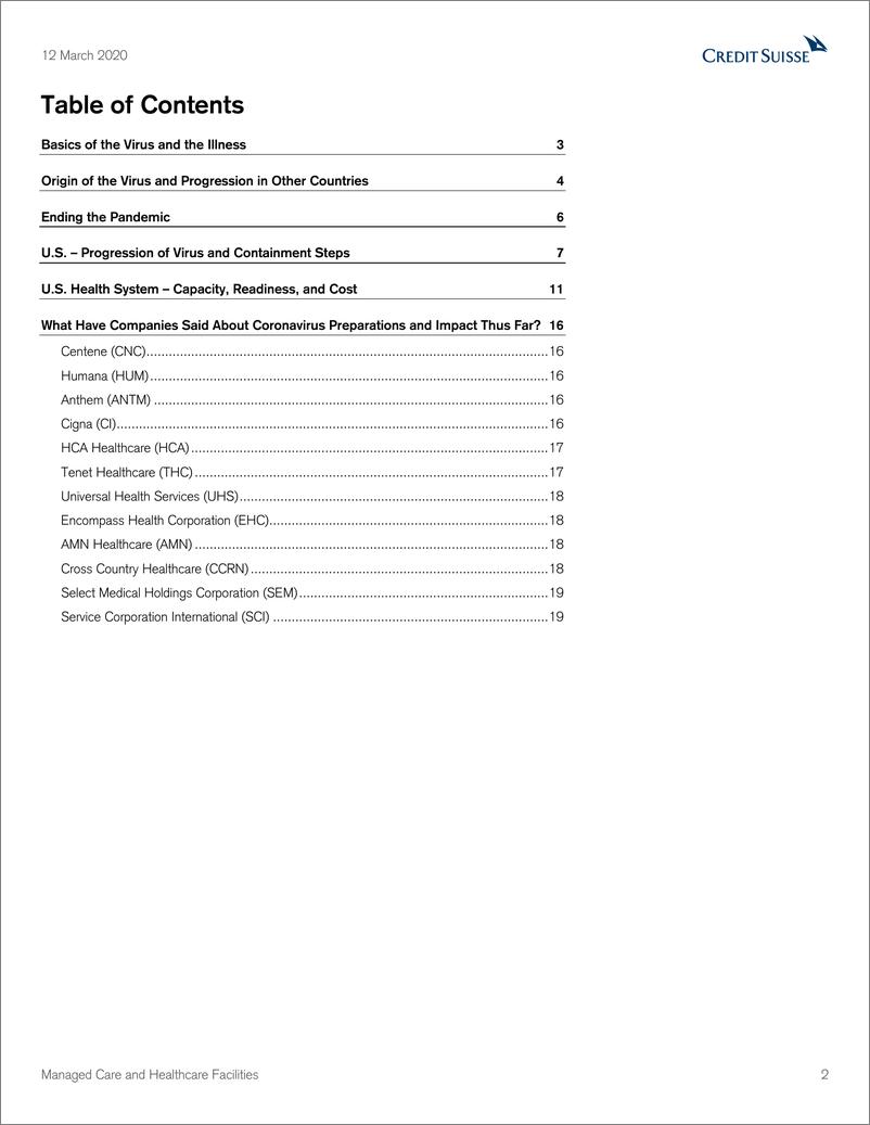 《瑞信-美股-医疗保健行业-管理式医疗与医疗设施：COVID-19常见问题-2020.3.12-22页》 - 第3页预览图