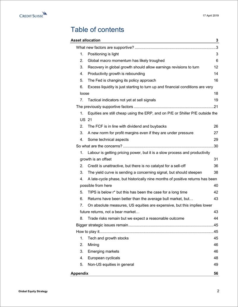 《瑞信-全球-股票策略-全球股市策略：更多好处-2019.4.17-64页》 - 第3页预览图